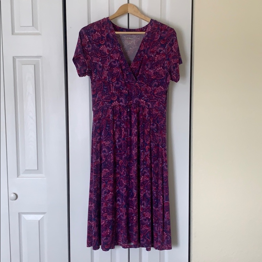 LL Bean Summer Knit Short Sleeve Paisley Dress